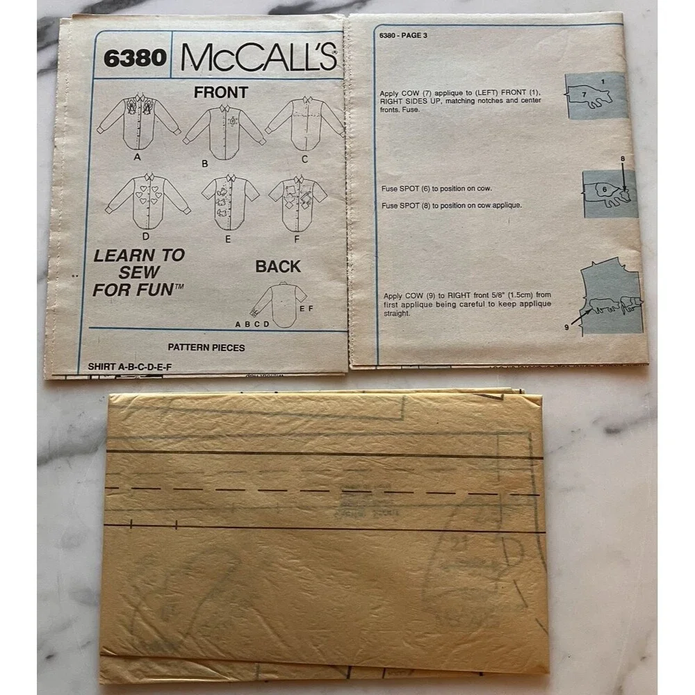 Vintage McCall's Pattern 6380 Women's Short & Long‎ Sleeve Shirts Size XL 20-22